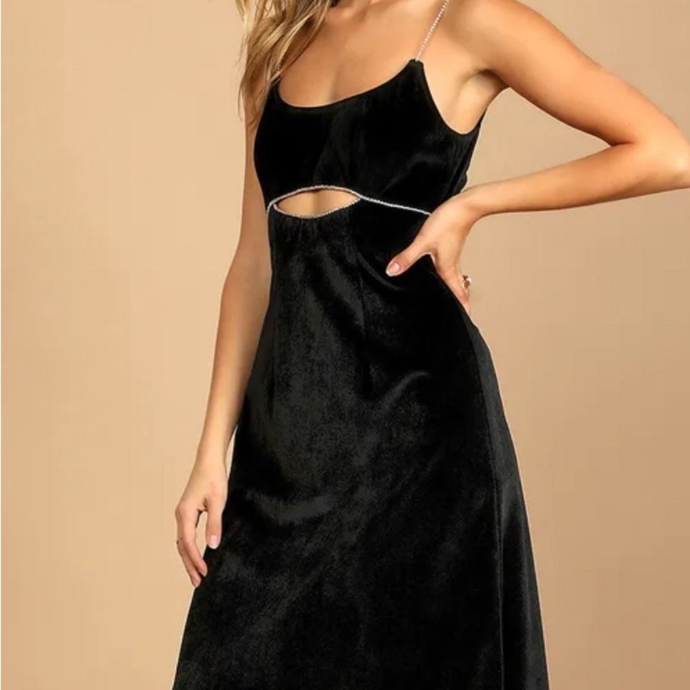 Lulus Black Velvet Rhinestone Cutout Mermaid Maxi Dress
